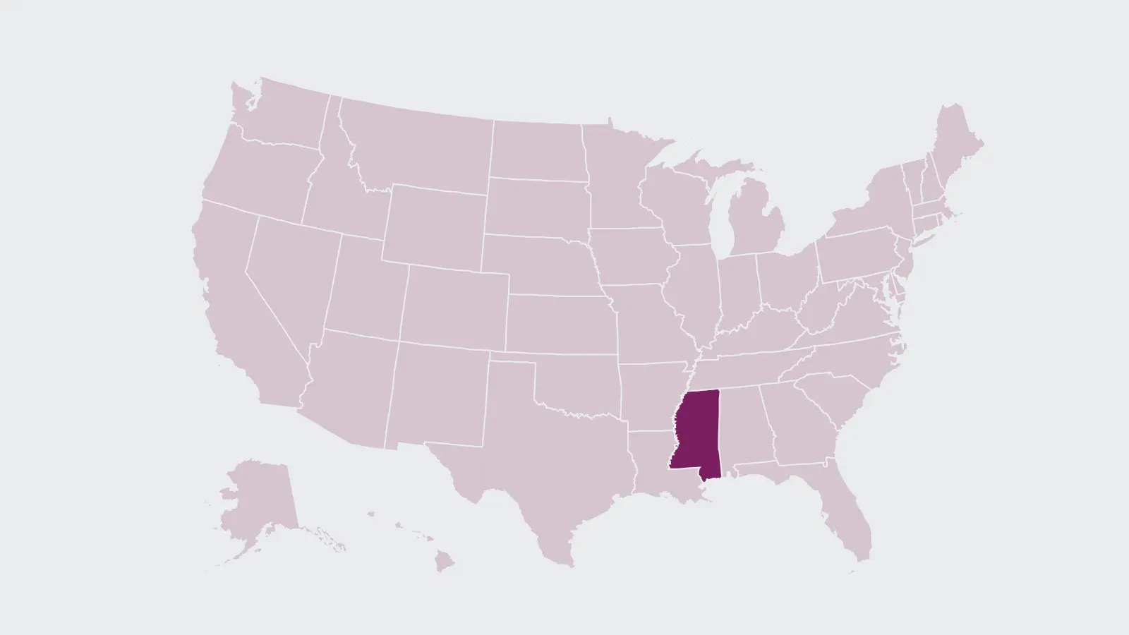 Map of the United States with Mississippi highlighted